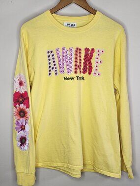 Awake NY Floral Graphic Long Sleeve Tee — Yellow, L | Made in USA Streetwear